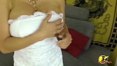 Milking Breast and JerkOff my StrapOn under my Wedding Dress