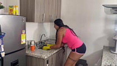 I'm a very horny employee and always want to have sex, so I fuck my boss while cleaning his house - MELANI LATINA